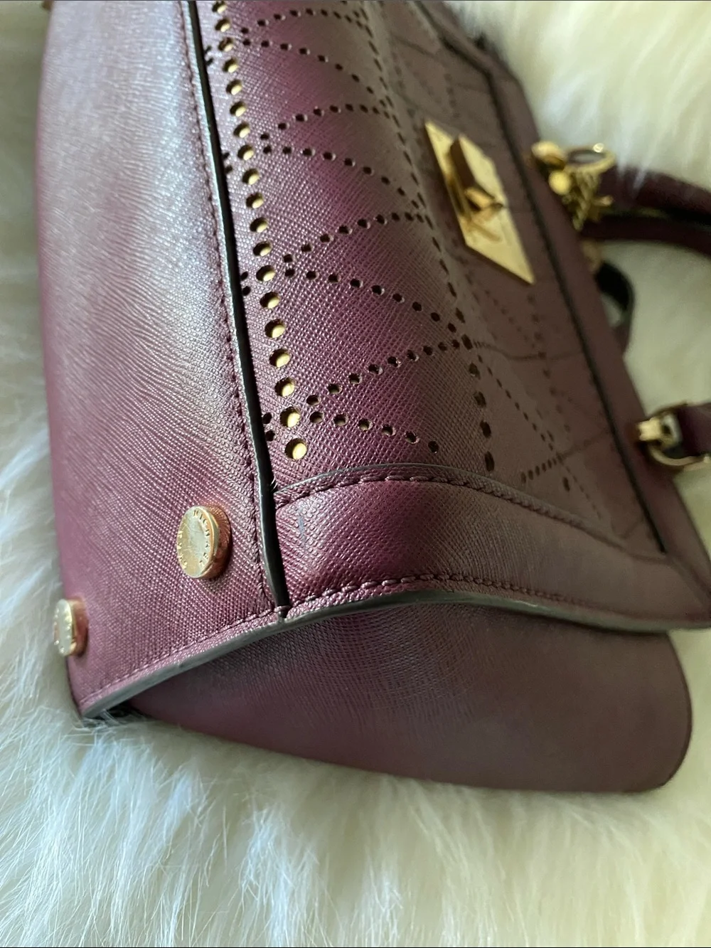 Michael Kors Small Tina Top Zip Messenger Satchel/ Shoulder Bag in Plum and Gold